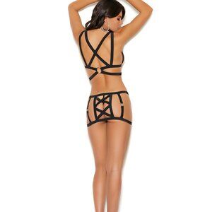 Lycra caged top and matching mini skirt